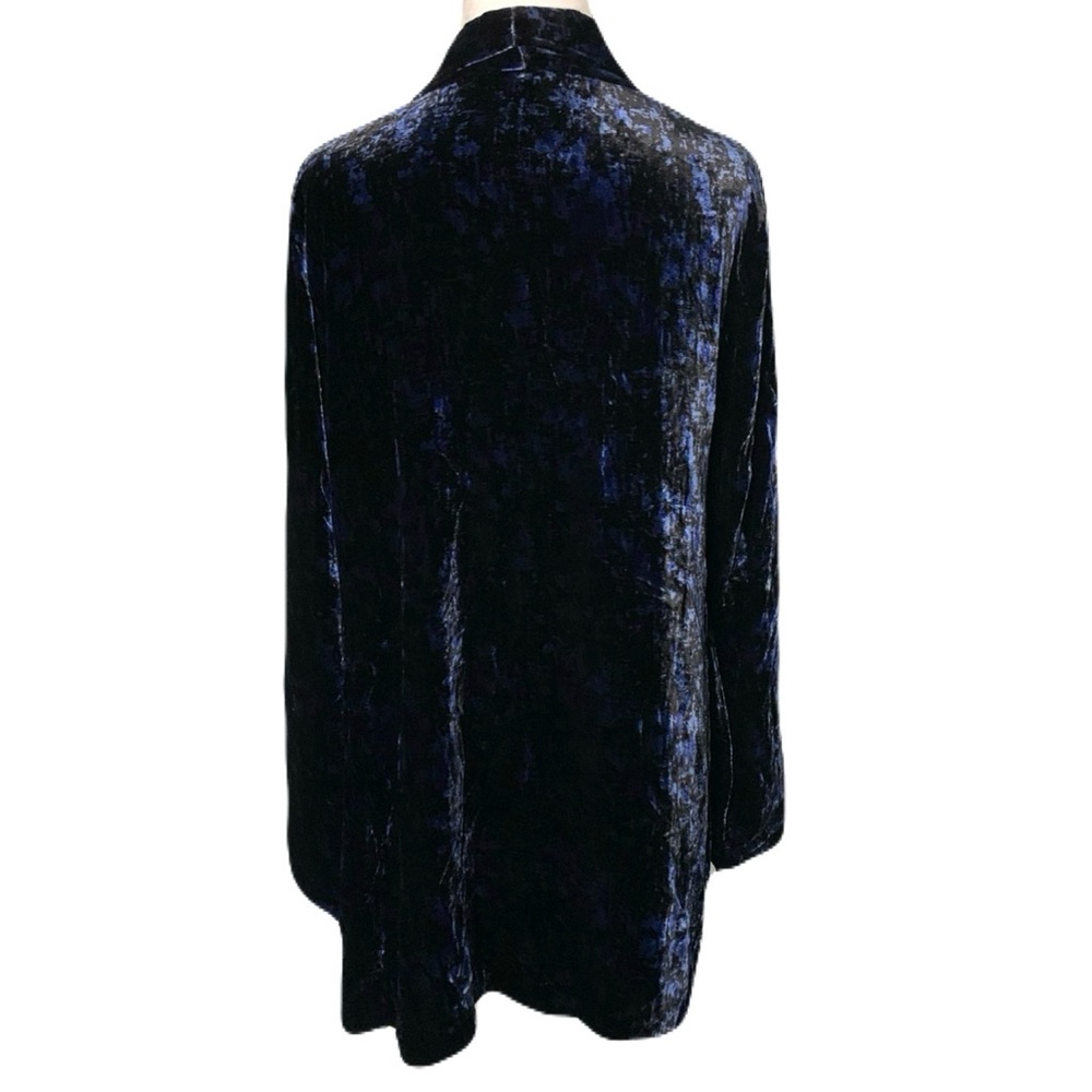Eileen Fisher Women’s Medium Black & Blue Velvet Silk Rayon Open Front Cardigan - Picture 3 of 7